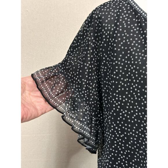 Max Studio Peasant Blouse Women's 1X Black W/ Gray Lightweight Spring - Picture 3 of 13